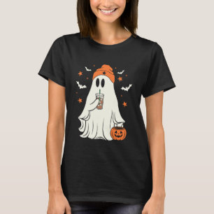 Camiseta Fantasma Bonito e Assustador Bebendo Café Gelado d