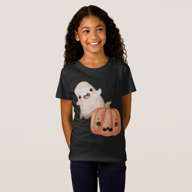 Camiseta Fantasma Bonito e Jack-O-Lanterna (Frente Completa)