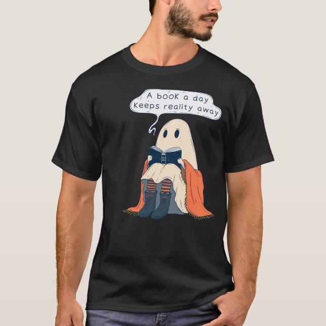 Camiseta Fantasma Bonito Lendo Um Livro - Um Livro A Dia Ma (Frente)