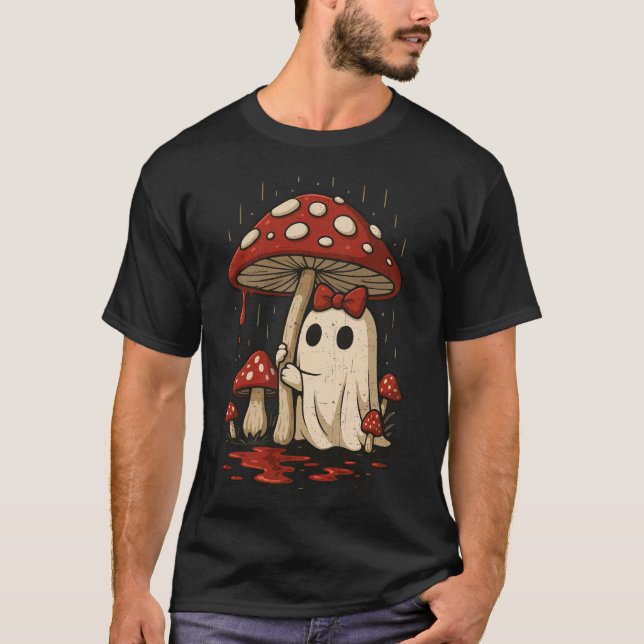 Camiseta Fantasma Bonito Sob Cogumelo em Chuva Sangrenta (Frente)