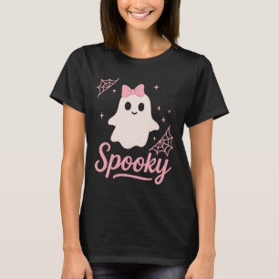 Camiseta Fantasma Bonito Spooky com Arco Rosa Kawaii Hallow