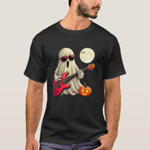 Camiseta Fantasma Bonito Tocando Violão de Halloween Pumpki