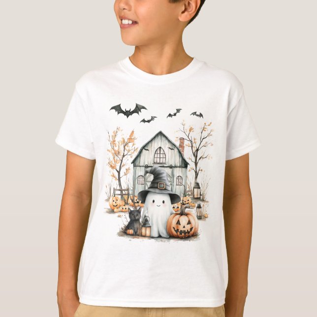 Camiseta Fantasma Branco e Laranja, de outono (Frente)