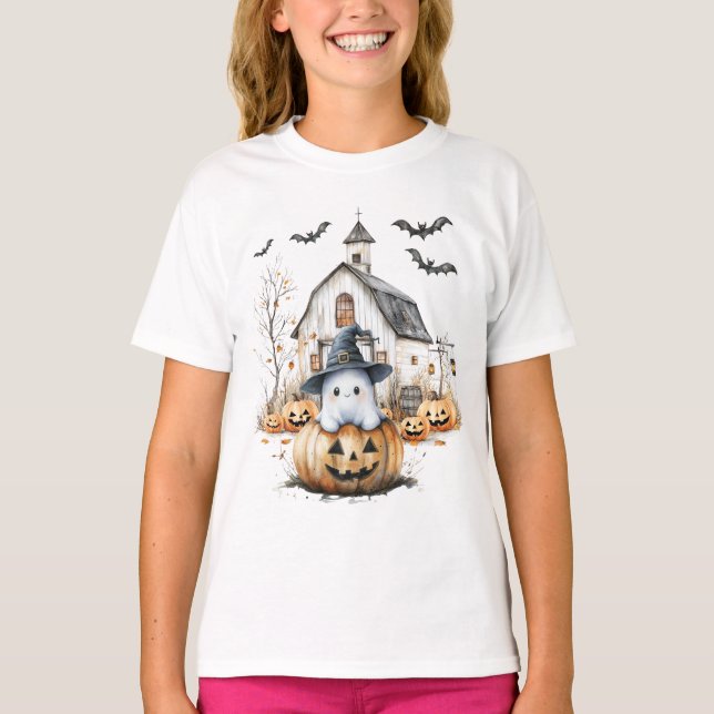 Camiseta Fantasma Branco e Laranja, de outono (Frente)