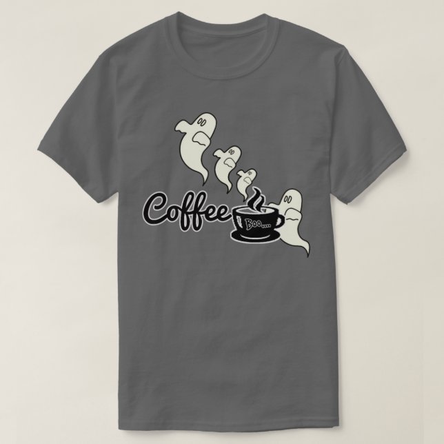 Camiseta fantasma branco e preto do café (Frente do Design)