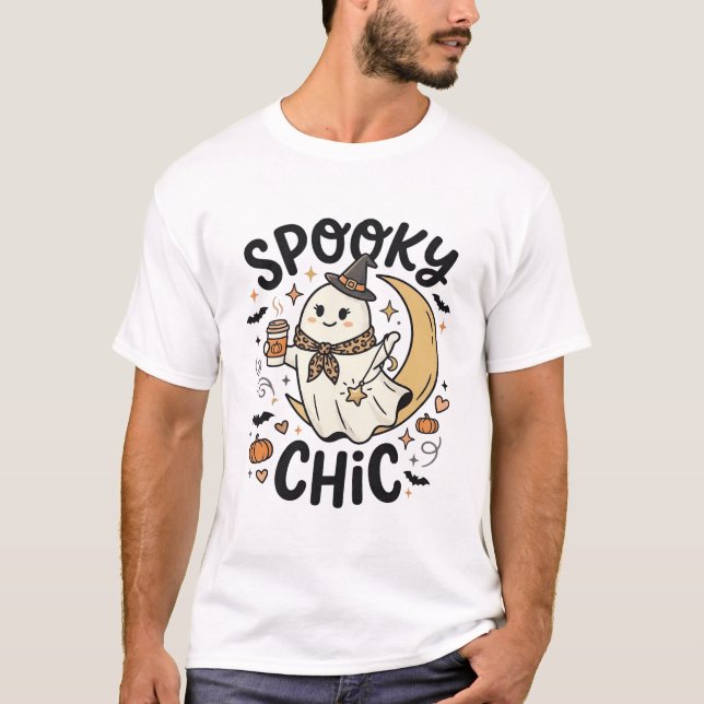 Camiseta Fantasma Chic Assustador do Halloween (Frente)