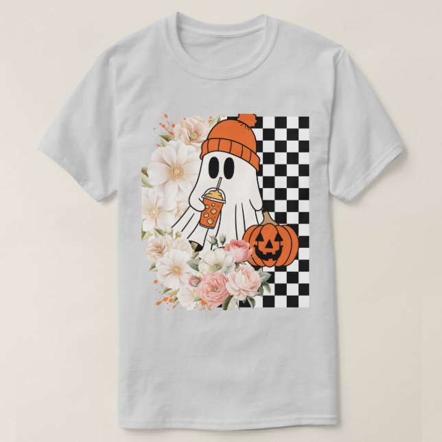 Camiseta Fantasma com Beanie - Gráfico do Dia das Bruxas Fe (Frente do Design)