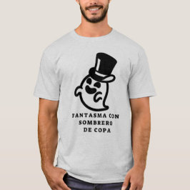 Camiseta Fantasma com chapéu superior e texto em espanhol