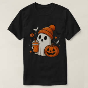 Camiseta Fantasma com Design de Bebida de Abóbora e Especia
