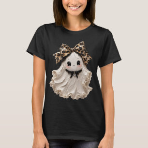 Camiseta Fantasma Coquete Adorável Arco de Halloween Leopar