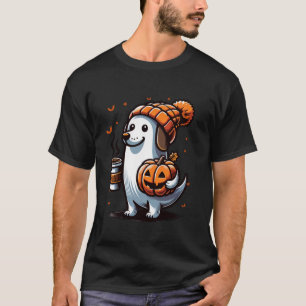Camiseta Fantasma Dachshund Dog Pumpkin Bebe Beanie Fall Ha