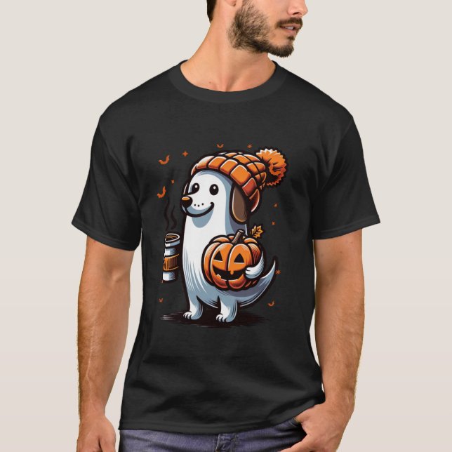 Camiseta Fantasma Dachshund Dog Pumpkin Bebe Beanie Fall Ha (Frente)
