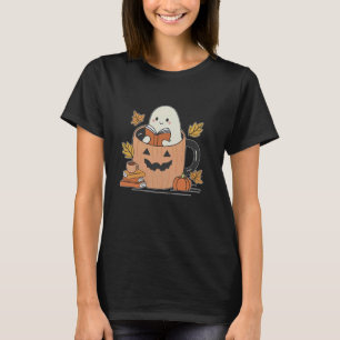 Camiseta Fantasma de Abóbora Erudito Lendo Livros Professor
