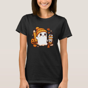 Camiseta Fantasma de Boné Fofo com Lápis Abóbora Tempero Ha
