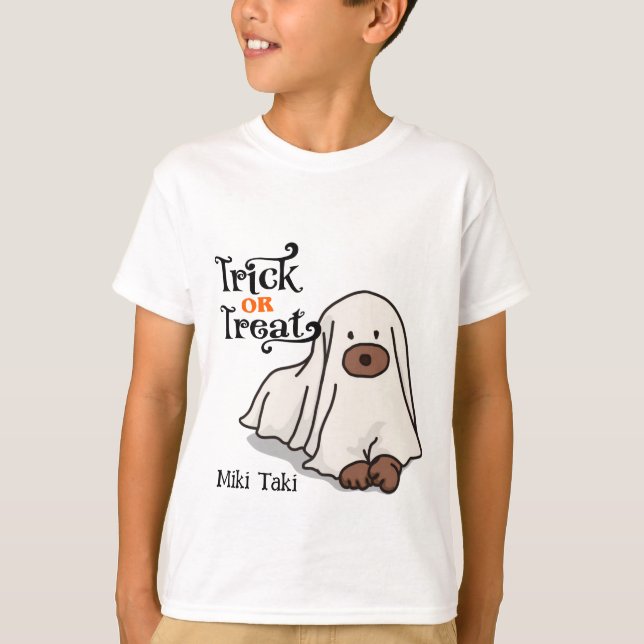 Camiseta Fantasma de Cachorro Engraçado do Dia das Bruxas (Frente)