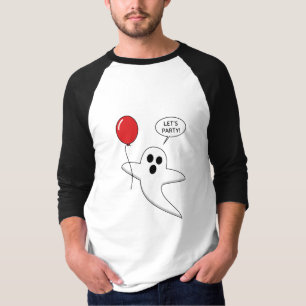 Camiseta Fantasma de Cartoon Bonito com Balão Vermelho