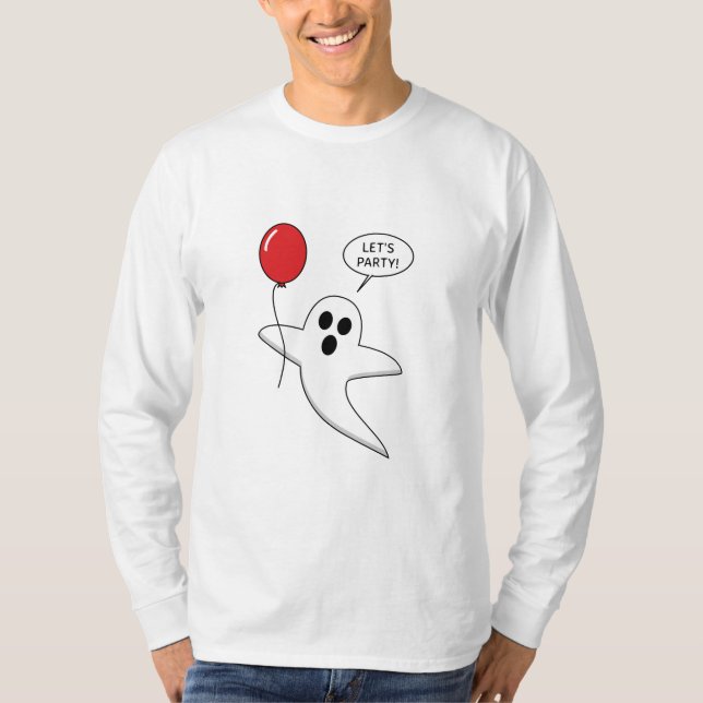 Camiseta Fantasma de Cartoon Bonito com Balão Vermelho (Frente)
