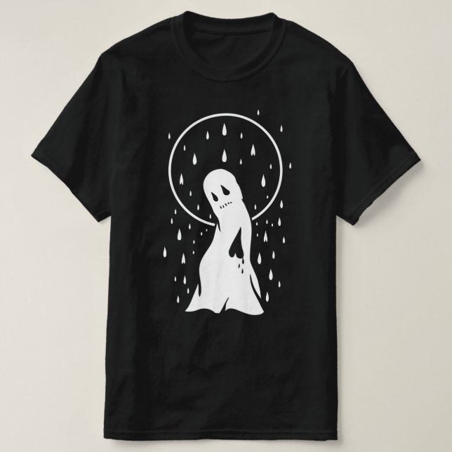 Camiseta fantasma de coração partido na chuva (Frente do Design)
