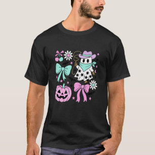 Camiseta Fantasma de Cowgirl Adorable Arco de Abóbora Rosa