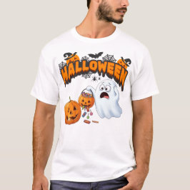 Camiseta Fantasma de Desenho Animado Fofo e Abóbora de Hall