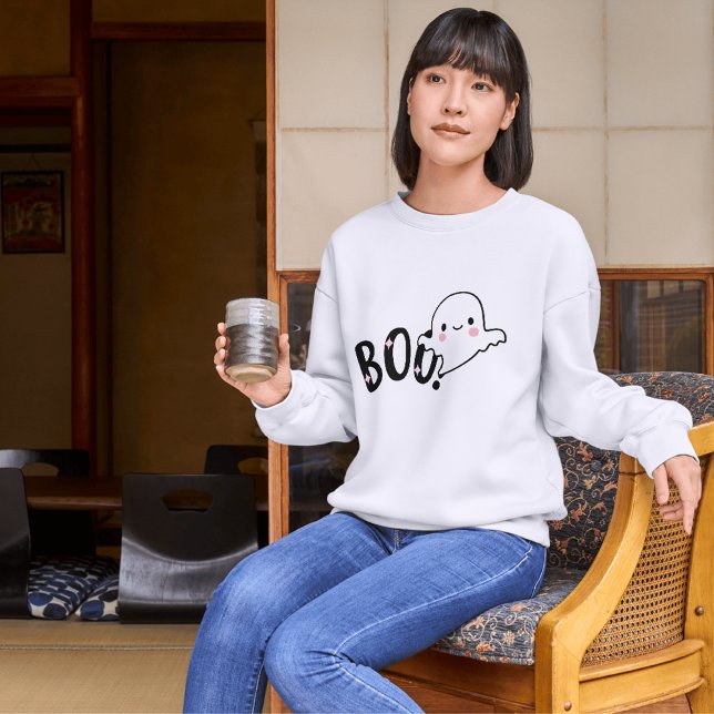 Camiseta Fantasma de Dia de as Bruxas engraçado preto e bra (Criador carregado)