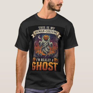 Camiseta Fantasma de Fantasia Humana Abóbora Cabeça Cemitér