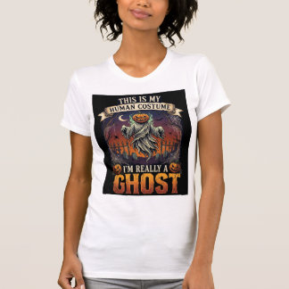 Camiseta Fantasma de Fantasia Humana Cabeça de Abóbora Cemi