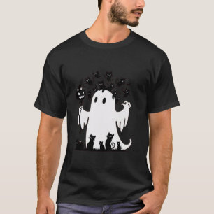 Camiseta Fantasma de Gato Bonito com Mulheres de Halloween