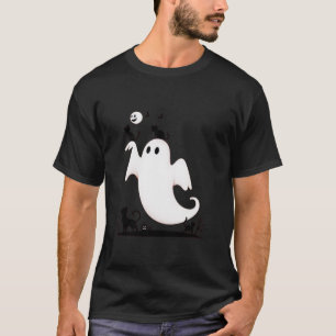 Camiseta Fantasma de Gato Bonito com Mulheres de Halloween