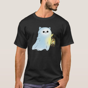 Camiseta Fantasma de Gato Fofo Com Lanterna Espanta Fantasm