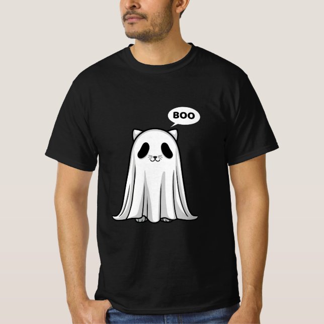 Camiseta Fantasma de Gato Louco - Boo de Halloween (Frente)