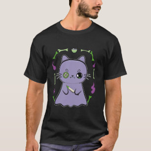Camiseta Fantasma De Gato Preto E Faca Para O Dia Das Bruxa