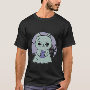 Camiseta Fantasma De Gato Preto E Gótico De Animo Para