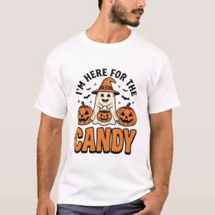 Camiseta Fantasma de Halloween Aqui Para os Doces Fofo Vint