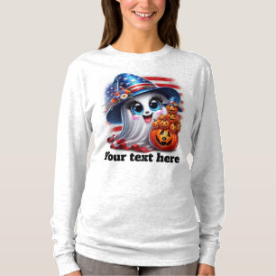 Camiseta Fantasma de Halloween com abóbora e bandeira ameri