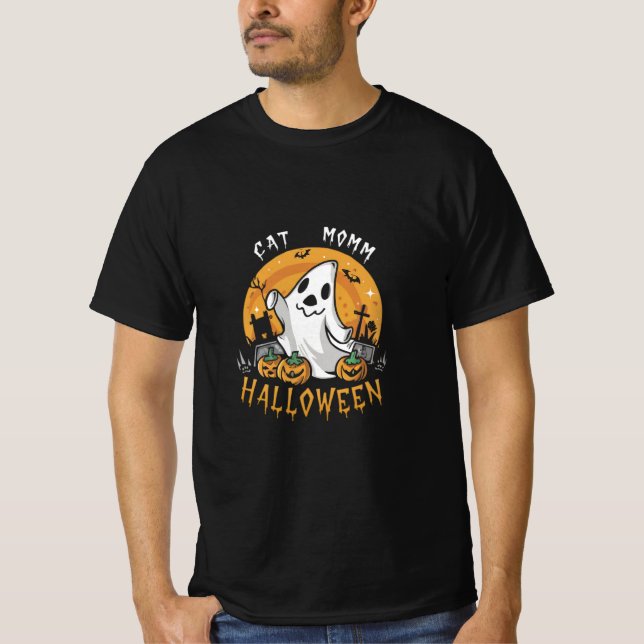 Camiseta fantasma de halloween com gatos pretos (Frente)