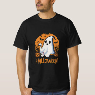 Camiseta fantasma de halloween com gatos pretos