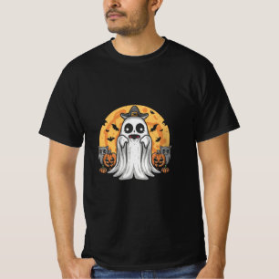 Camiseta fantasma de halloween com gatos pretos