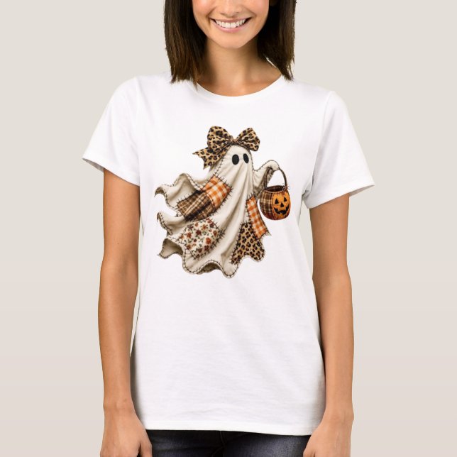 Camiseta Fantasma de Halloween em Patchwork (Frente)