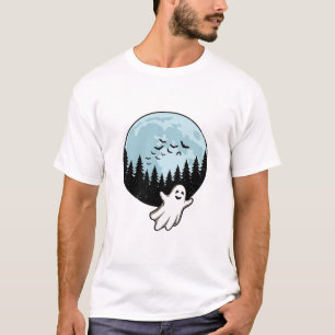 Camiseta Fantasma de Halloween Floresta Assustadora Lua Vin