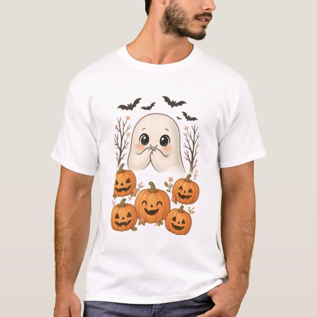 camiseta fantasma de halloween fofa (Frente)