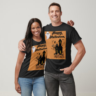 Camiseta Fantasma de Halloween Fofo Casa Assombrada Abóbora