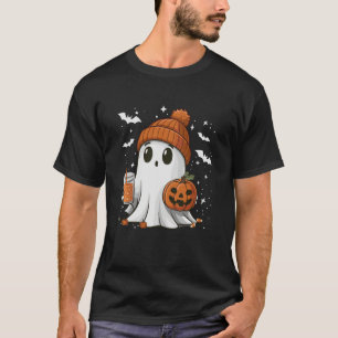 Camiseta Fantasma de Halloween Fofo com Bebida de Tempero d