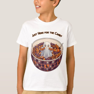 Camiseta Fantasma de Halloween Fofo em Tigela de Doces