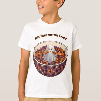 Camiseta Fantasma de Halloween Fofo em Tigela de Doces