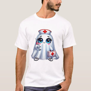 Camiseta Fantasma de Halloween fofo em uniforme de enfermei