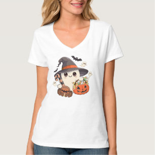 Camiseta Fantasma de Halloween Fofo no Estilo Kawaii