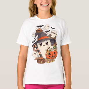 Camiseta Fantasma de Halloween Fofo no Estilo Kawaii