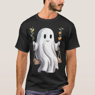 Camiseta Fantasma de Halloween no Balanço Outono Flores Fof