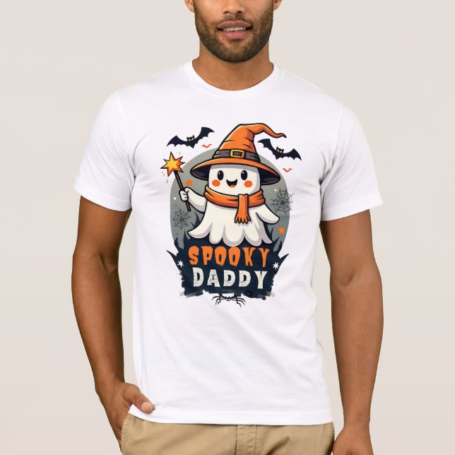 Camiseta Fantasma de Halloween, Pai Spooky, Com Chapéu De B (Frente)